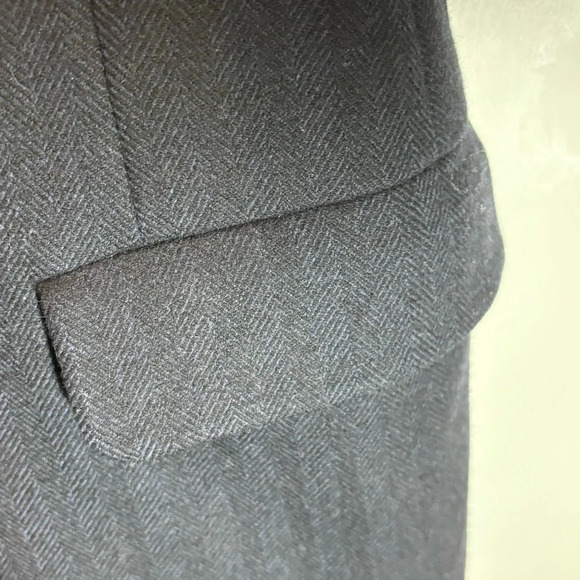 AQUASCUTUM Sz 40 Wool Removable Lining Herringbone Shoulder Pads Mid-Length Coat - Picture 5 of 16